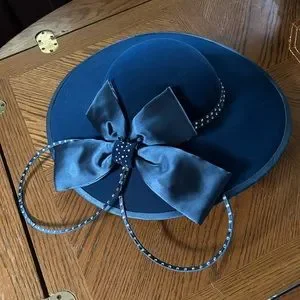 Vintage Cobalt Blue Wide Brim Hat Vintage 1980s Cobalt Blue Wide Brim Hat With Veil and  main image 4